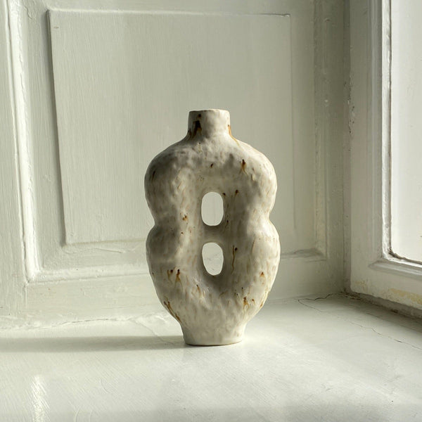 Vase with two holes – Bonewhite stoneware Vase Malwina Kleparska 