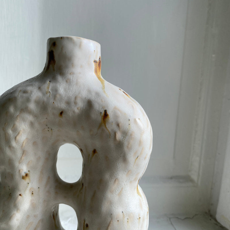 Vase with two holes – Bonewhite stoneware Vase Malwina Kleparska 