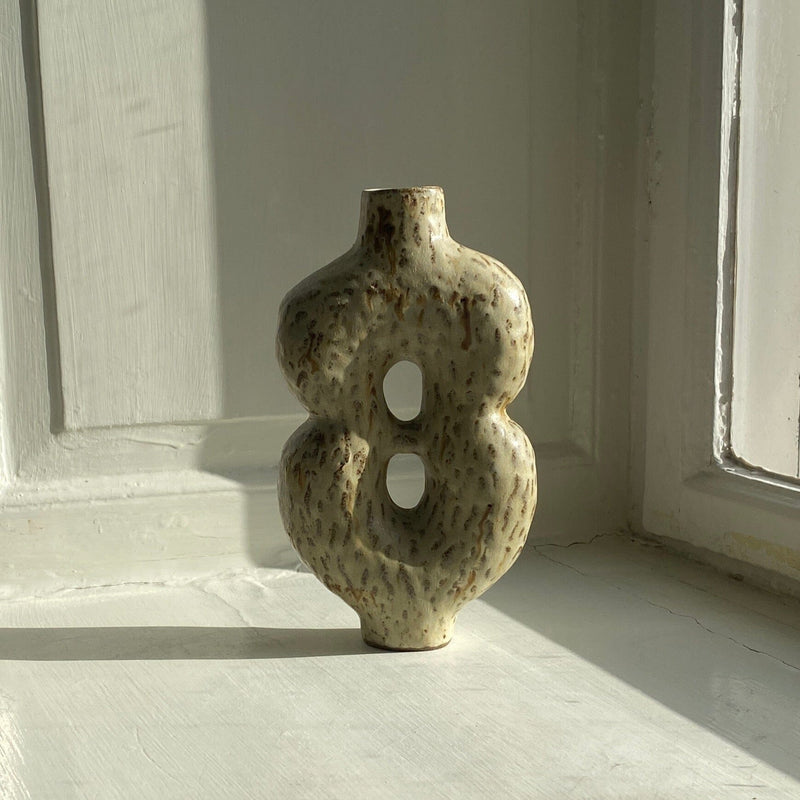 Vase with two holes – Darkgray stoneware Vase Malwina Kleparska 