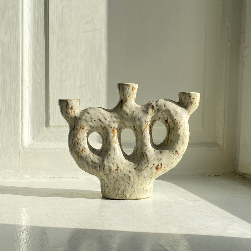 3-Arm Candleholder – Mixed stoneware candleholder Malwina Kleparska 
